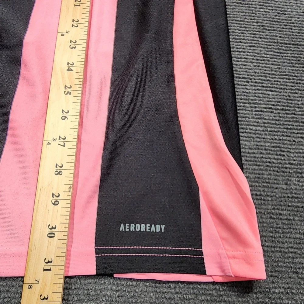Adidas Soccer Jersey Mens XL Pink Black Striped Aeroready Slim Fit Athletic